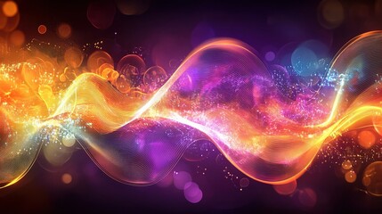 Poster - modern technology abstract artwork with colorful flowing waves