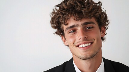 Wall Mural - Young Attractive Male Headshot with Curly Hair and Charming Smile