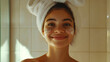 © Kalana - A young black usa chubby woman of European descent, smiling with a facial mask.