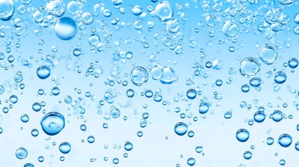 Poster - Air bubbles floating against a light blue background, representing a clean and hygienic environment, ideal for health and wellness concepts.