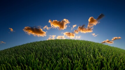 Wall Mural - Sunset Serene: Rolling Green Hill with Fiery Clouds 