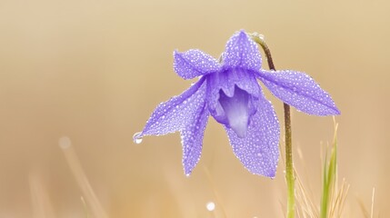 Aufkleber - A bright purple orchid with tiny water droplets on its soft petals, captured against a natural blurred background.