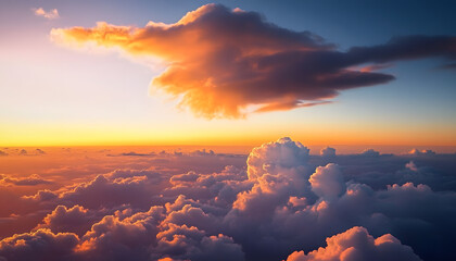 Canvas Print - amazing sunset sky and clouds from above ai generated art