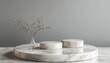 © vectorartificer - Elegant Marble Display Platforms with Dried Flowers Minimalist Product Presentation