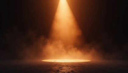 Wall Mural - Beam of light over smoky circle on concrete floor.