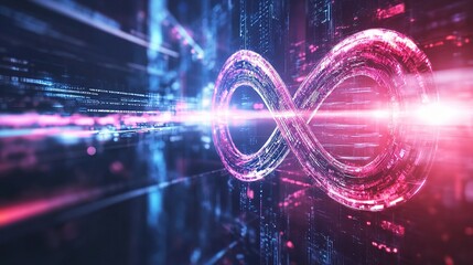 Poster - Intertwined Infinity Symbol with Digital Elements and Technology Background