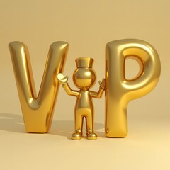 Wall Mural - Golden figure with gold VIP letters on a gold background