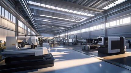 Poster - high precision metal machining facility interior with modern equipment