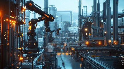 Poster - automated industrial complex in digital rendering with gigapixel quality