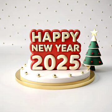Celebrate 2025 in Style 3D Rendered New Year Greeting Card with Holiday Flair