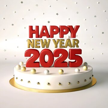 3D Render Happy New Year 2025 Greeting Card with Festive Christmas Elements