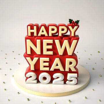 3D Render Illustration for Happy New Year 2025 Greeting Card with Christmas Elements