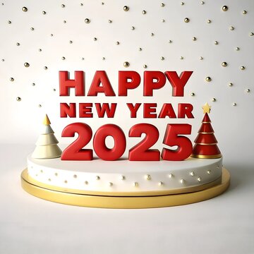 3D Render Illustration for Happy New Year 2025 Greeting Card with Christmas Elements