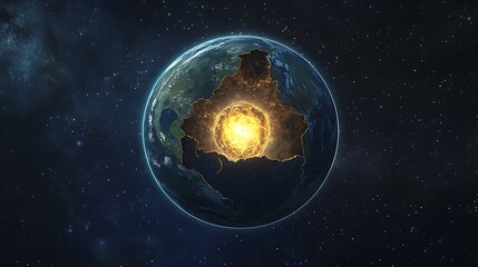 Wall Mural - explosive solar event igniting earth's core outer space digital art cosmic background aerial view en