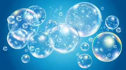 Aufkleber - Light blue background with floating air bubbles, representing purity, cleanliness, and hygiene in a refreshing, modern concept.