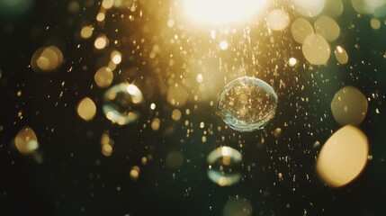Poster - Macro image of air bubbles trapped in water, showing their spherical shapes and light reflections, evoking a sense of purity and freshness.
