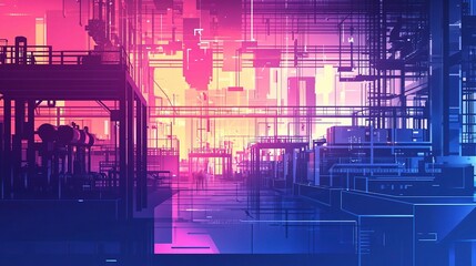 Poster - Abstract Vector Illustration of a Modern Factory Manufacturing Process