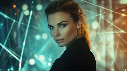 Wall Mural - confident businesswoman in a stylish portrait with elegant background