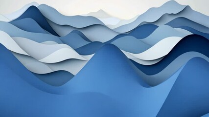 Poster - Layers of blue waves undulating across a serene landscape demonstrating depth and texture in abstract form