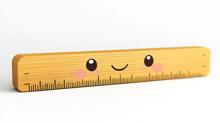 Poster - kawaii wooden ruler with cute character on white background