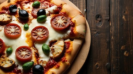 Wall Mural - Delicious pizza with mozzarella on a board