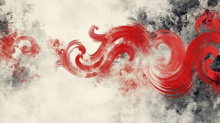 Poster - ethereal ink wash design with bold red swirls and soft gray gradients evoking a festive chinese new 