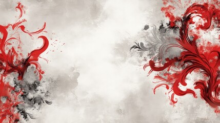 Poster - ethereal ink wash design with bold red swirls and soft gray gradients evoking a festive chinese new 
