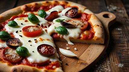 Wall Mural - Delicious pizza with mozzarella on a board