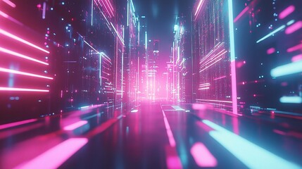 Poster - futuristic abstract technology landscape with neon lighting effects