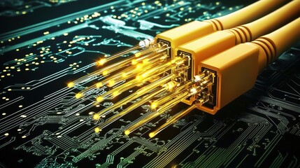 Poster - Fiber Optics Integrated Circuit Board with Bright Connectors