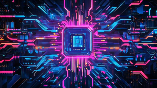 Exploring digital circuitry designs virtual environment abstract art high-tech concept futuristic viewpoint