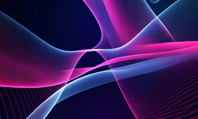 Poster - Abstract Pink and Blue Neon Waves Digital Art Background Wallpaper