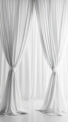 Wall Mural - Elegant White Curtains Draped in a Modern Room. A Simple Interior Design. Perfect for a Home or Studio. A Stunning White Fabric Background. Interior Photography.