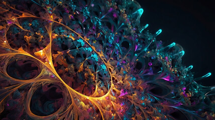 Wall Mural - Abstract neon fractal wallpaper with space - Generative Ai
