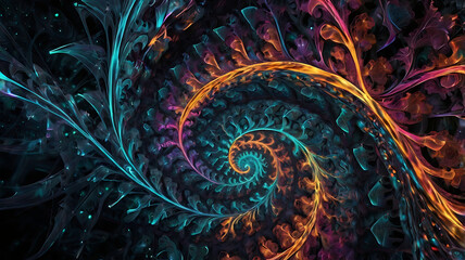 Wall Mural - Abstract neon fractal wallpaper with space - Generative Ai
