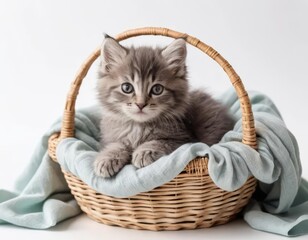 Wall Mural - little kitten in basket