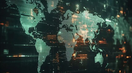 Poster - High-Tech Business Background Featuring World Map with Data Visualization
