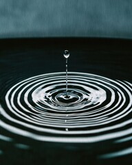 Poster - Water droplet creating ripples in a calm surface nature minimalistic close-up tranquility