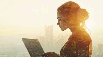 Poster - Business Technology Concept with Big Data Intern and City Skyline
