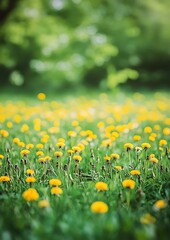 Canvas Print - A beautiful meadow with grass and yellow flowers, spring background