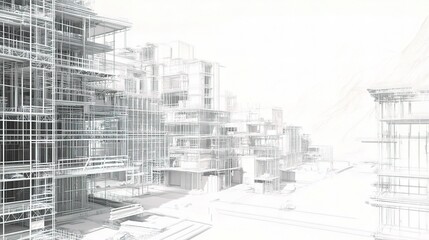 Poster - Modern City Wireframe Blueprint Illustration Under Construction