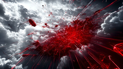 Wall Mural - Crimson Sky, Eruption of Red Energy Explodes Through Clouds