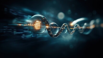 Poster - Futuristic Digital Wave Representing Data Transmission with Abstract Elements and Spheres Highlighting Technology and Innovation Concepts