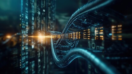 Poster - Futuristic Digital Cityscape Visualizing Data Flow with Neon Lights and Circuitry, Offering a Glimpse into Advanced Technology and Cyber Spaces