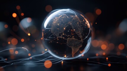 Fototapete - A Glowing Globe with Network Connections Overlaid, Representing Global Data Exchange and Modern Technology Innovations in a Futuristic and Digital World