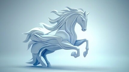 Poster - Dynamic white horse sculpture studio setting 3d art minimalist environment artistic viewpoint design concept