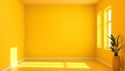 Aufkleber - A 3D yellow room corner with an empty interior provides a modern blank wall and floor design studio, offering a clean backdrop template scene for generative purposes
