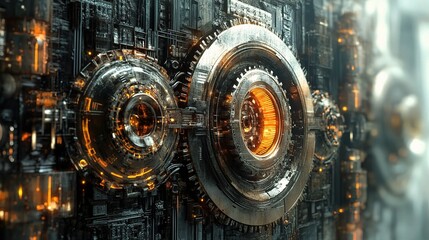 Poster - Abstract Technological Background with Industrial Metallic Elements