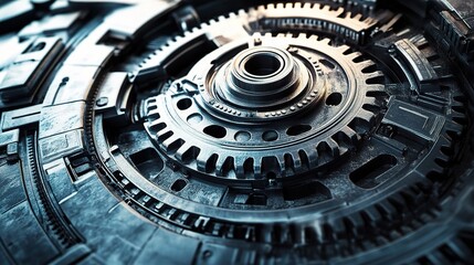 Poster - Robust Metal Structures in Industrial Background with Gears and Cogs