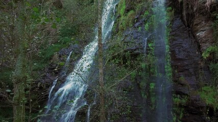 Wall Mural - Waterfalls In Wild Forest Hike. Aerial Drone Shot